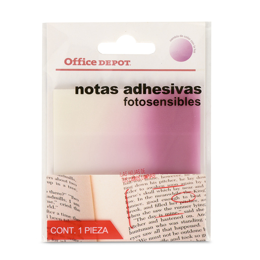 Notas adhesivas marca Office Depot reposicionables para recordatorios, marcar paginas y organizar ideas. Adhesivo que se despega sin danar, perfecto para estudio, oficina y planificacion.