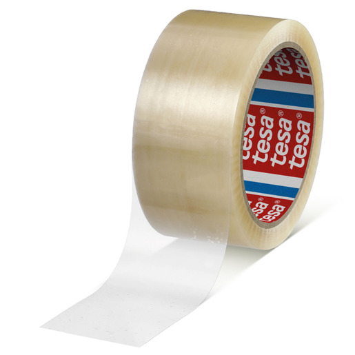Cinta de empaque marca tesa de alta adherencia para sellar cajas, paquetes y envios. Resistente al desgarre, ideal para mudanzas, e-commerce, almacenes y uso industrial.