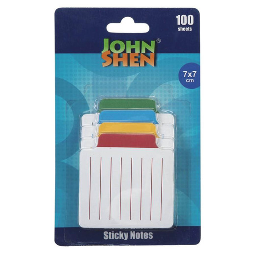 BANDERITAS JOHN SHEN 7X7CM BLANCAS CON VINETA DE COLOR 25U