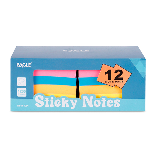 SET DE NOTAS ADHESIVAS 100H EAGLE 12U (MEDIDA 3 X 3 , COLORES NEON AMARILLO, VERDE, NARANJA, ROSADO, AZUL Y MORADO)