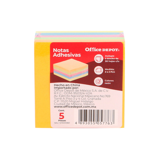 Notas adhesivas marca Office Depot reposicionables para recordatorios, marcar paginas y organizar ideas. Adhesivo que se despega sin danar, perfecto para estudio, oficina y planificacion.