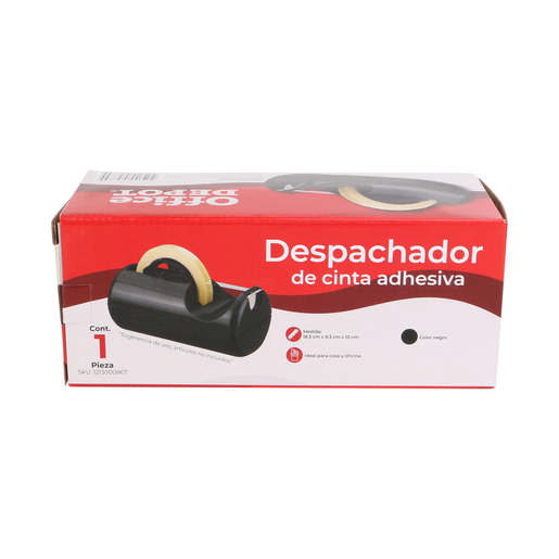 Dispensador de cinta marca Office Depot con base estable y corte limpio. Permite usar la cinta con una sola mano, perfecto para escritorio, oficina y zona de empaque.