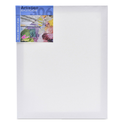 Lienzo / bastidor de 40×50 cm con tela imprimada lista para pintar. Estructura resistente para acrilico, oleo y tecnicas mixtas.