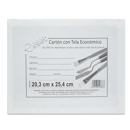 Carton con tela marca Rodart listo para pintar. Superficie imprimada de buena retencion de pintura para acrilico, oleo y arte mixto.
