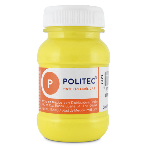 Pintura marca Politec de buena cobertura y colores intensos para arte, manualidades y decoración.