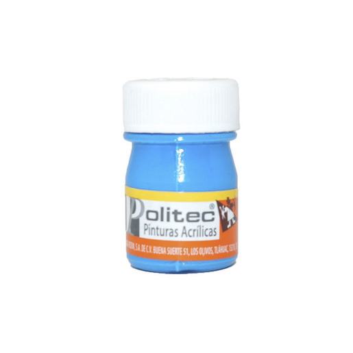 Pintura acrilica marca Politec de alta cobertura y secado rapido. Colores intensos para lienzo, madera, carton y manualidades. Resistente al agua una vez seca.