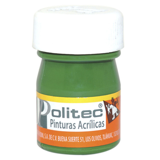 Pintura acrilica marca Politec de alta cobertura y secado rapido. Colores intensos para lienzo, madera, carton y manualidades. Resistente al agua una vez seca.