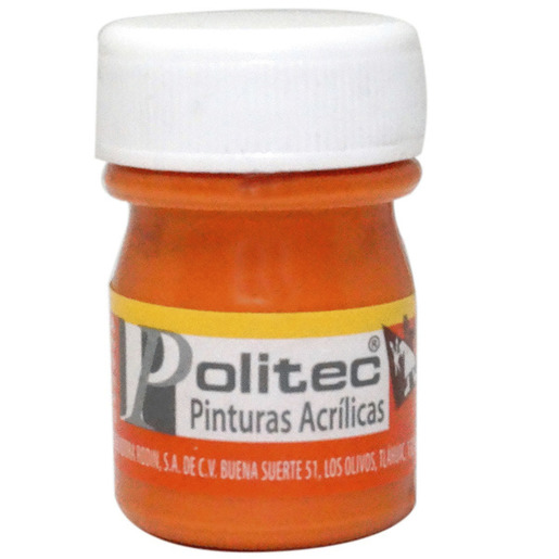 Pintura acrilica marca Politec de alta cobertura y secado rapido. Colores intensos para lienzo, madera, carton y manualidades. Resistente al agua una vez seca.