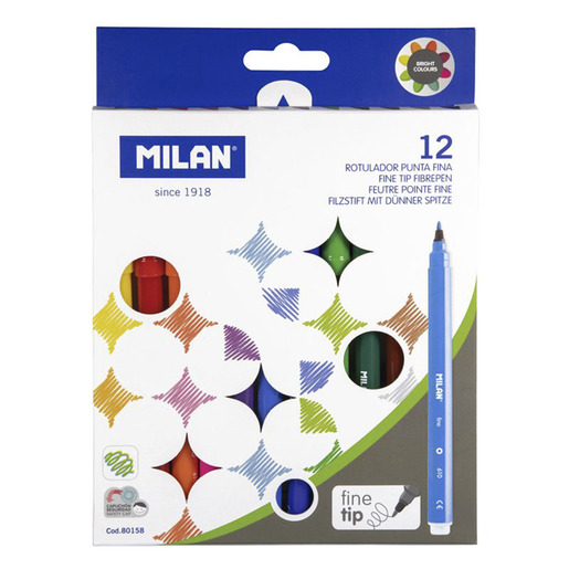 Marcadores marca Milan con tinta de alta cobertura y colores vibrantes. Versatiles para escuela, oficina, arte y manualidades.