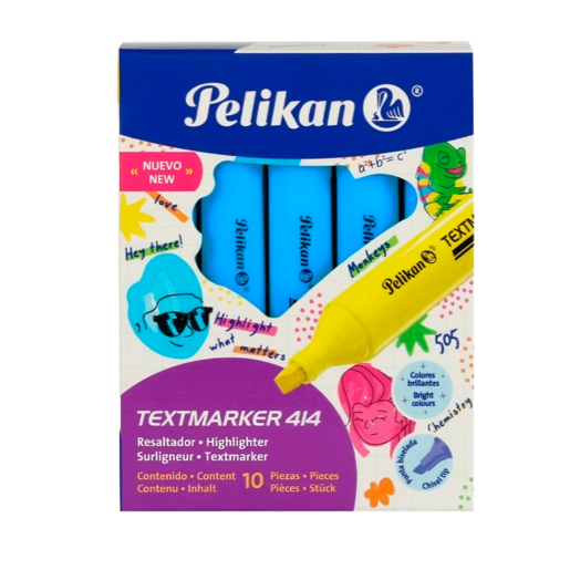 Marcatextos marca Pelikan con tinta fluorescente para resaltar informacion clave en libros, apuntes y documentos. Trazo uniforme que no traspasa el papel.