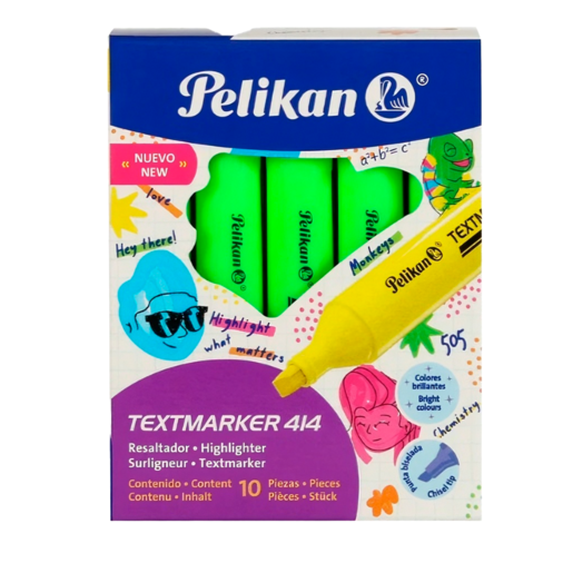 Marcatextos marca Pelikan con tinta fluorescente para resaltar información clave en libros, apuntes y documentos. Trazo uniforme que no traspasa el papel.
