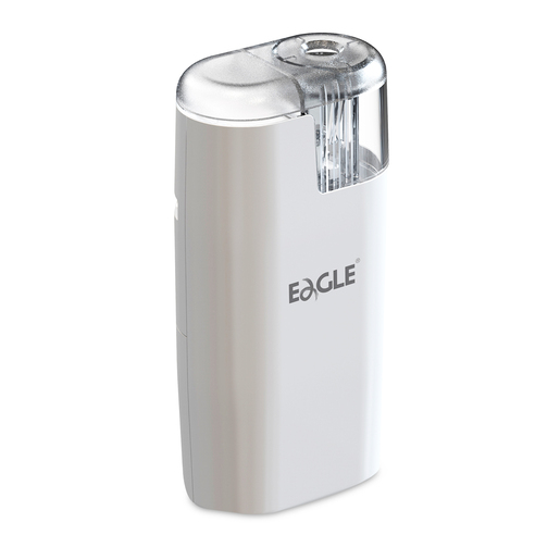 Sacapuntas marca Eagle con cuchilla afilada que da punta uniforme a lápices y lápices de colores. Diseño práctico con depósito de viruta.