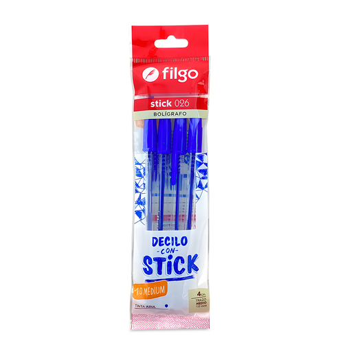 BOLIGRAFO FILGO STICK 1.0MM AZUL 4U