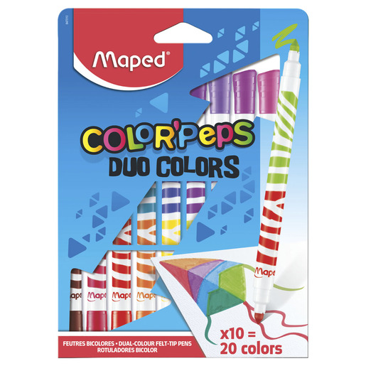 Marcadores marca Maped con tinta de alta cobertura y colores vibrantes. Versatiles para escuela, oficina, arte y manualidades.