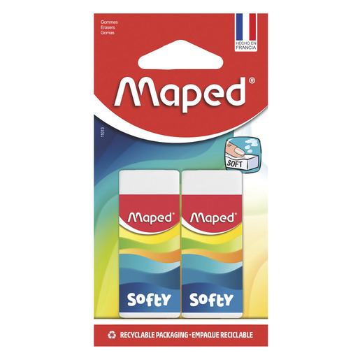 Borrador marca Maped de goma suave que elimina trazos de lápiz sin maltratar el papel. Ideal para escuela, oficina y dibujo.