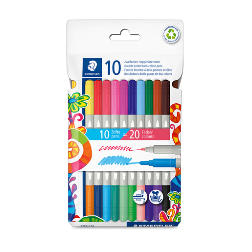 Marcadores marca Staedtler con tinta de alta cobertura y colores vibrantes. Versatiles para escuela, oficina, arte y manualidades.