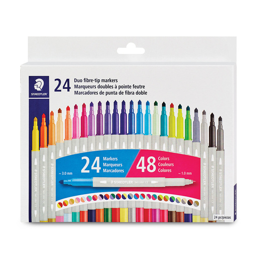 Marcadores marca Staedtler con tinta de alta cobertura y colores vibrantes. Versatiles para escuela, oficina, arte y manualidades.