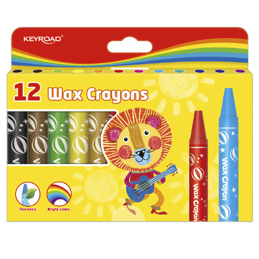 Crayones marca Keyroad de cera con colores intensos y aplicacion suave sobre papel y carton. Resistentes a la ruptura, perfectos para los mas pequenos.