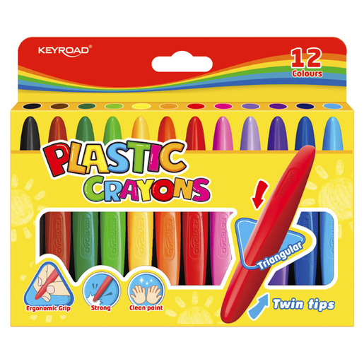 Crayones marca Keyroad de cera con colores intensos y aplicacion suave sobre papel y carton. Resistentes a la ruptura, perfectos para los mas pequenos.