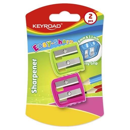 Sacapuntas marca Keyroad con cuchilla afilada que da punta uniforme a lápices y lápices de colores. Diseño práctico con depósito de viruta.