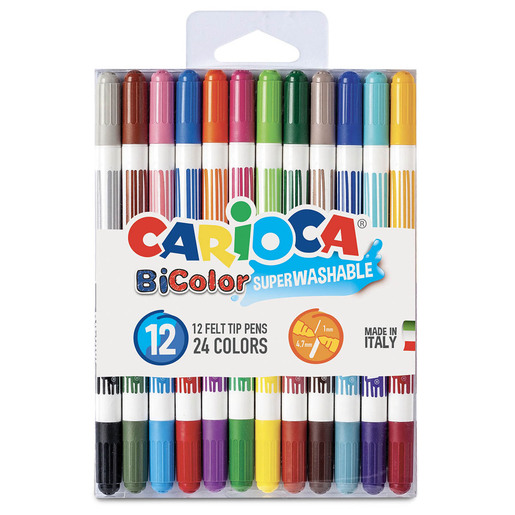 Marcadores marca Carioca con tinta de alta cobertura y colores vibrantes. Versatiles para escuela, oficina, arte y manualidades.