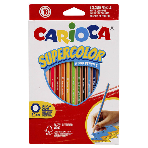 Lápices de colores marca Carioca con mina pigmentada y resistente. Trazos suaves, intensos y mezclables, ideales para dibujo, coloreado y proyectos escolares.