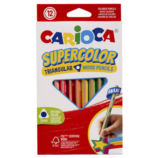 Lápices de colores marca Carioca con mina pigmentada y resistente. Trazos suaves, intensos y mezclables, ideales para dibujo, coloreado y proyectos escolares.