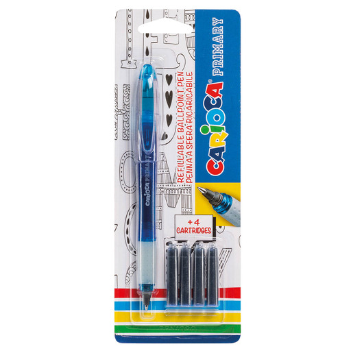 BOLIGRAFO CARIOCA PRIMARY TINTA AZUL + 4 CARTUCHOS REPUESTO