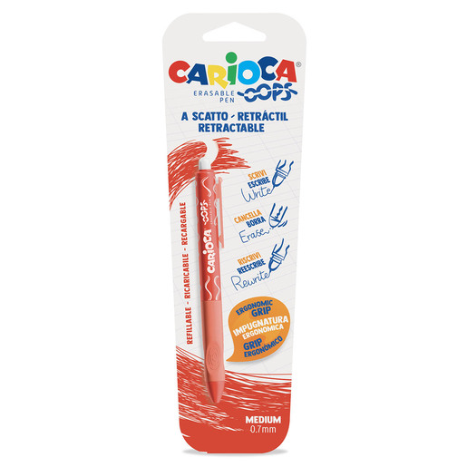 Bolígrafo retráctil marca Carioca con mecanismo de clic para uso rápido. Escritura suave y duradera, perfecto para escuela, oficina y uso diario.