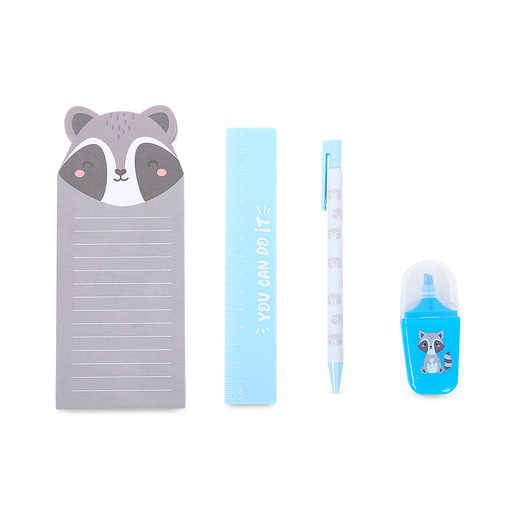 SET ESCOLAR MAPACHE  (CONTIENE: BOLIGRAFO, REGLA, MARCATEXTO, NOTAS ADHESIVAS)