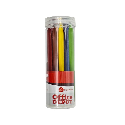 Crayones marca Office Depot de cera con colores intensos y aplicacion suave sobre papel y carton. Resistentes a la ruptura, perfectos para los mas pequenos.