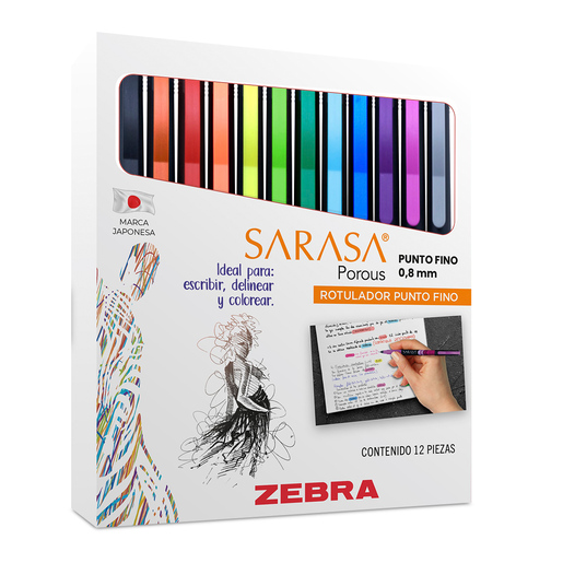 Marcadores marca Zebra con tinta de alta cobertura y colores vibrantes. Versatiles para escuela, oficina, arte y manualidades.