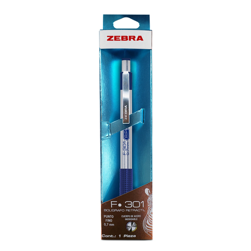 Boligrafo fino Zebra con cuerpo metalico de diseno elegante y escritura suave. Tinta de trazo uniforme para una experiencia comoda y precisa. Acabado en azul. Ideal para uso ejecutivo, regalo o detall