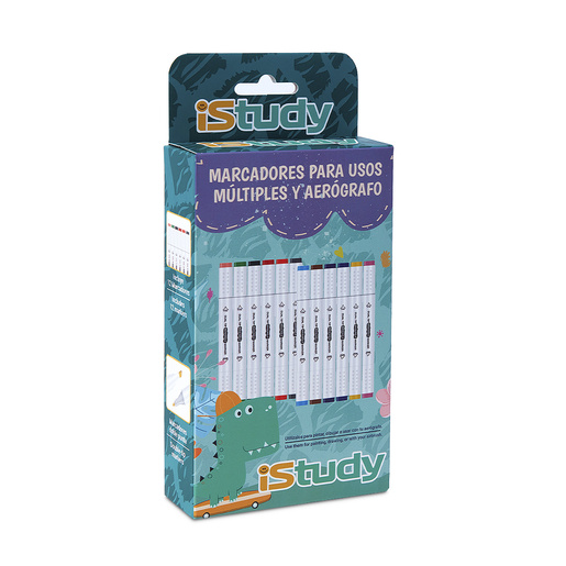 Marcadores de doble punta marca iStudy con punta fina y punta brush. Versatiles para caligrafia, lettering, ilustracion y arte. Tinta vibrante de alta cobertura.