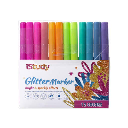 Marcadores marca iStudy con tinta de alta cobertura y colores vibrantes. Versatiles para escuela, oficina, arte y manualidades.