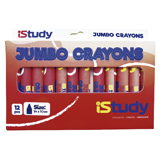 Crayones marca iStudy de cera con colores intensos y aplicacion suave sobre papel y carton. Resistentes a la ruptura, perfectos para los mas pequenos.