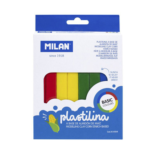 Plastilina marca Milan suave y maleable, facil de moldear. Colores vivos que se mezclan entre si, no se seca con el uso. Estimula la creatividad y motricidad fina.