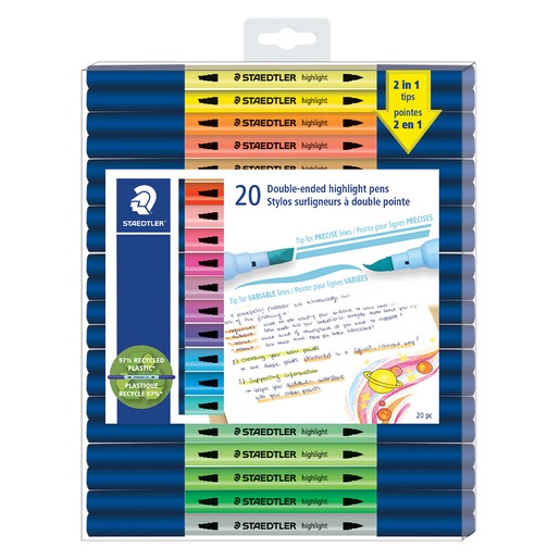 Marcadores de doble punta marca Staedtler con punta fina y punta brush. Versatiles para caligrafia, lettering, ilustracion y arte. Tinta vibrante de alta cobertura.