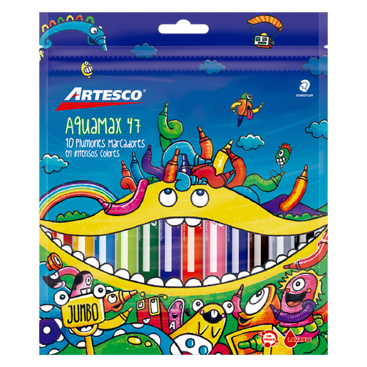 Marcadores marca Artesco con tinta de alta cobertura y colores vibrantes. Versatiles para escuela, oficina, arte y manualidades.