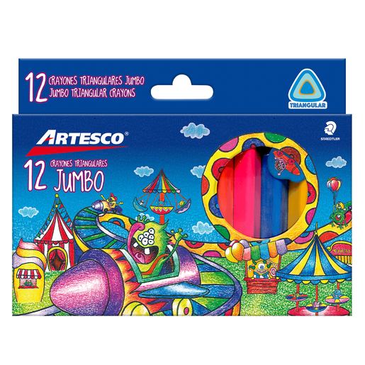 Crayones marca Artesco de cera con colores intensos y aplicacion suave sobre papel y carton. Resistentes a la ruptura, perfectos para los mas pequenos.