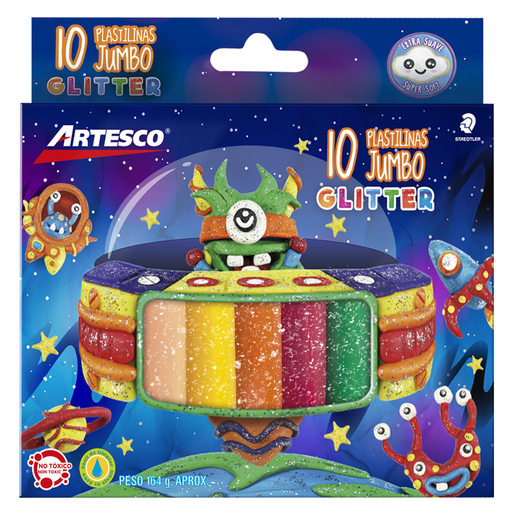 Plastilina marca Artesco suave y maleable, facil de moldear. Colores vivos que se mezclan entre si, no se seca con el uso. Estimula la creatividad y motricidad fina.