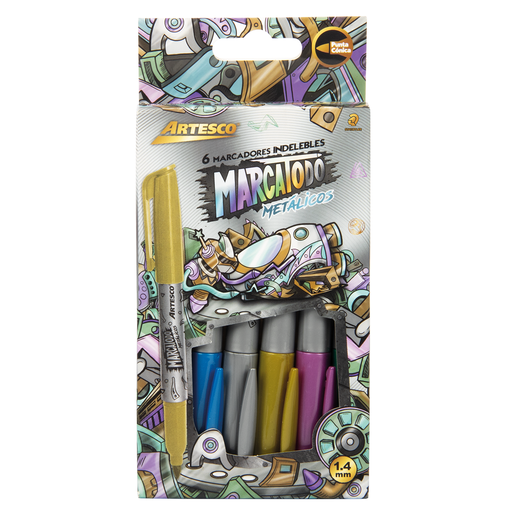 Marcadores marca Artesco con tinta de alta cobertura y colores vibrantes. Versatiles para escuela, oficina, arte y manualidades.