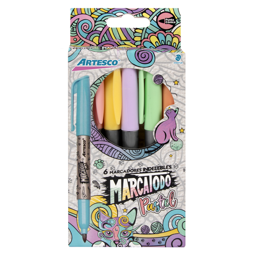 Marcadores marca Artesco con tinta de alta cobertura y colores vibrantes. Versátiles para escuela, oficina, arte y manualidades.