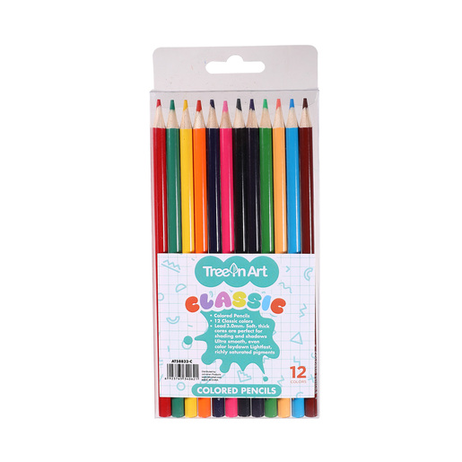 Lapices de colores marca Tree in Art con mina pigmentada y resistente. Trazos suaves, intensos y mezclables, ideales para dibujo, coloreado y proyectos escolares.