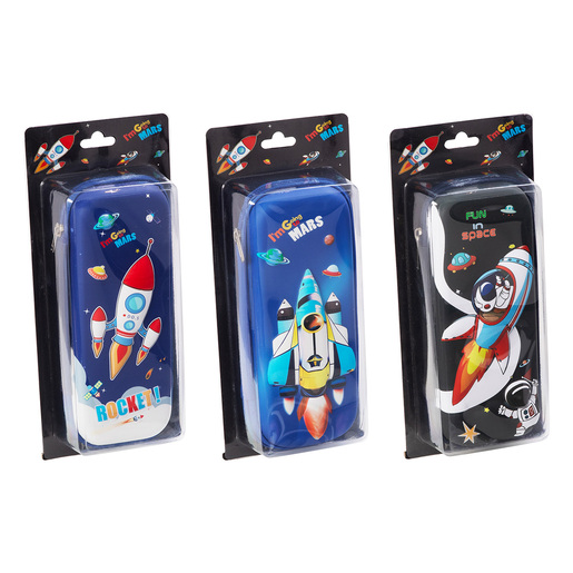 Estuche con diseño espacio para organizar lápices, bolígrafos y útiles. Cierre seguro y diseño divertido para niños y niñas.