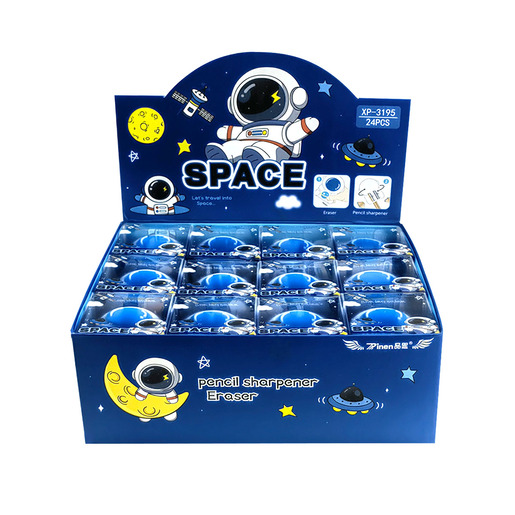 Sacapuntas con diseño espacio con cuchilla afilada para una punta uniforme en lápices y lápices de colores.