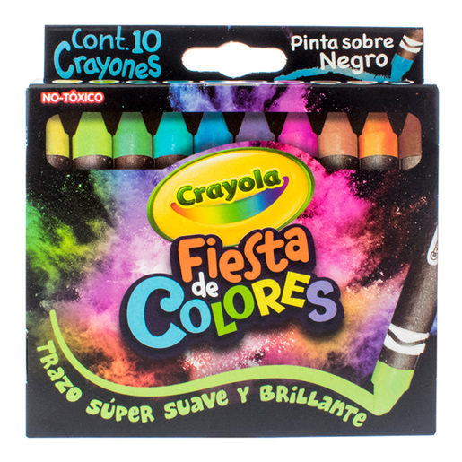 Crayones marca Crayola de cera con colores intensos y aplicacion suave sobre papel y carton. Resistentes a la ruptura, perfectos para los mas pequenos.