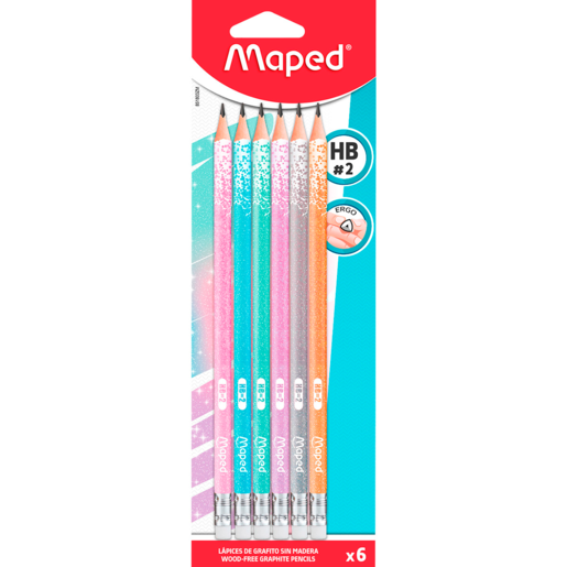 Lapices de grafito marca Maped para escritura y dibujo. Mina resistente con trazo uniforme y oscuro, facil de borrar. Acabado clasico para uso escolar y de oficina.