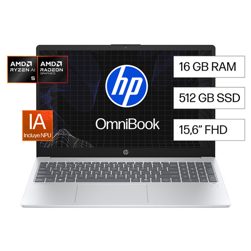 COMPUTADORA LAPTOP HP OB 15-FN0051LA RYZEN AI 5 - 16GB - 512 - WIN 11 H