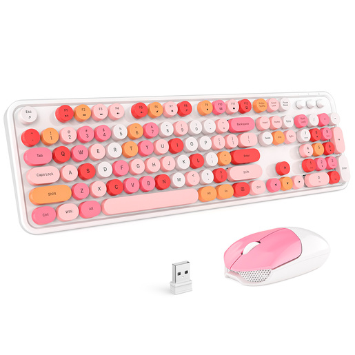 SET DE TECLADO Y MOUSE 2.4G WIRELESS KEYBOARD COLOR BLANCO CON ROSA SMK676367AG